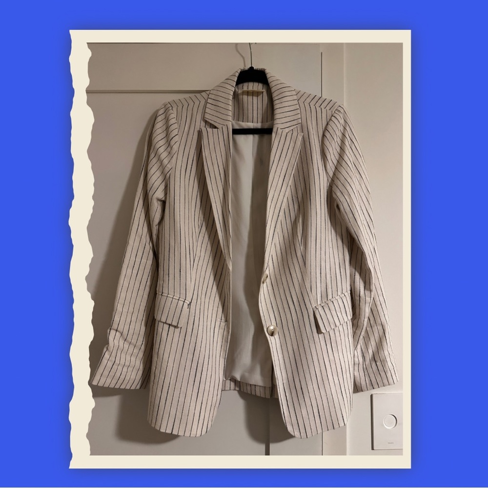 Cream Pinstripe Linen Blazer